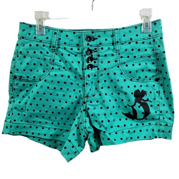 Disney Pants - Disney Little Mermaid Green Black Polka Dot Shorts Size 7   61624-0824
